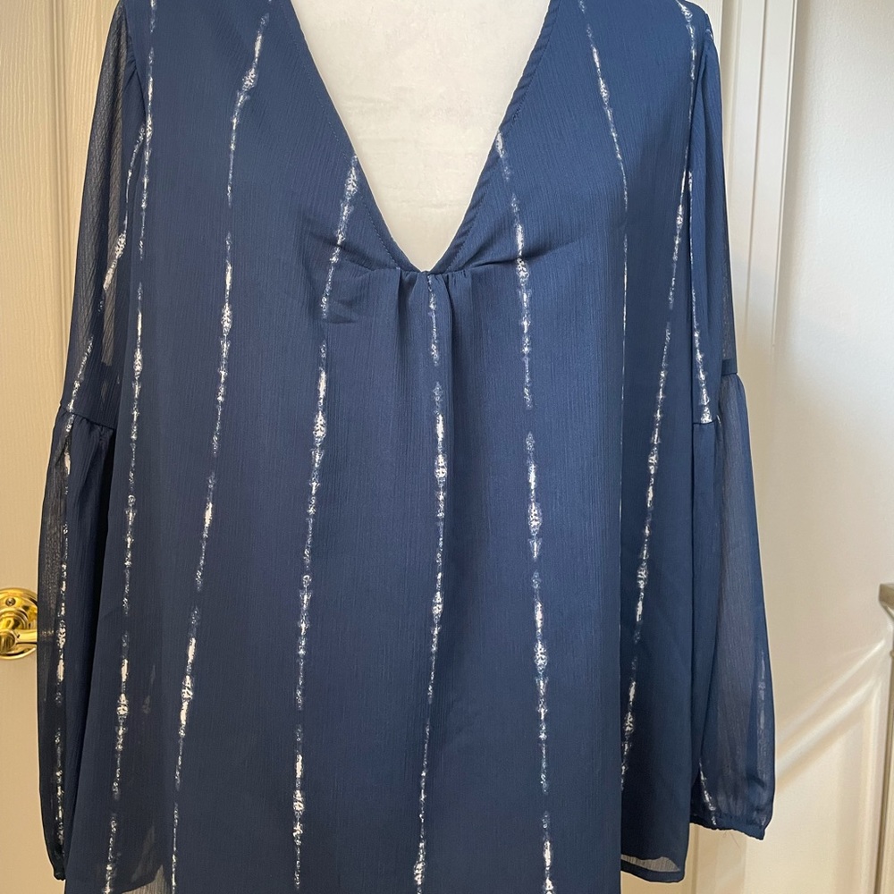 Time and Tru XL LS Pullover V-Neck Chiffon Tops
